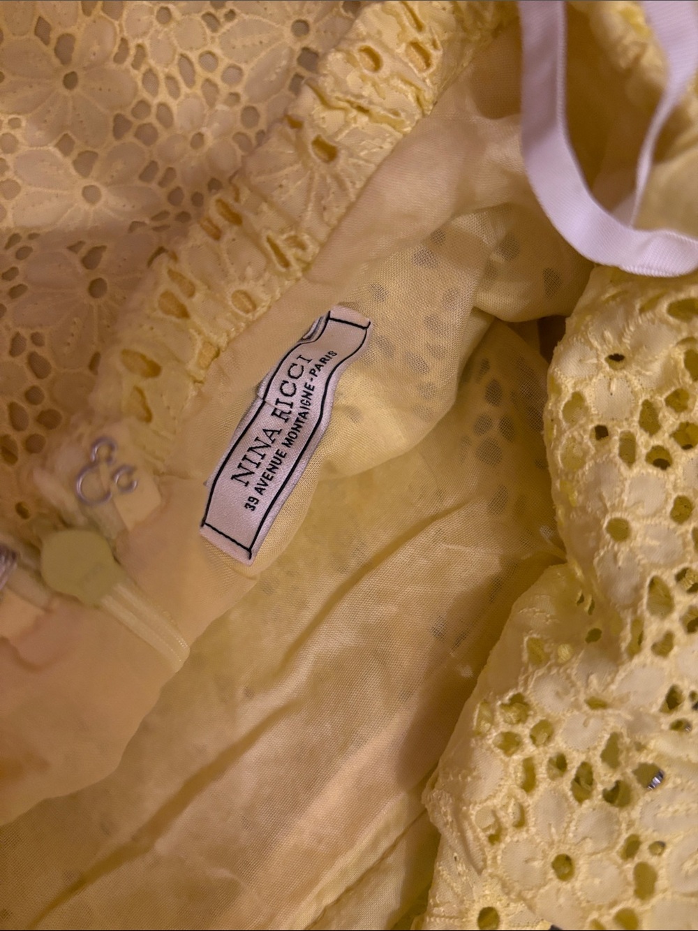 Nina Ricci Yellow Eyelet Midi Dress with Halter straps - Picture 5 of 12